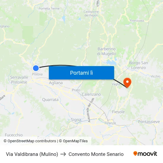 Via Valdibrana (Mulino) to Convento Monte Senario map