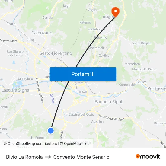Bivio La Romola to Convento Monte Senario map