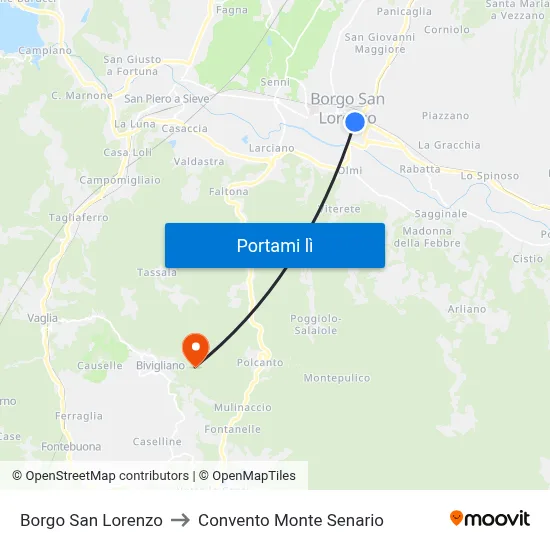 Borgo San Lorenzo to Convento Monte Senario map