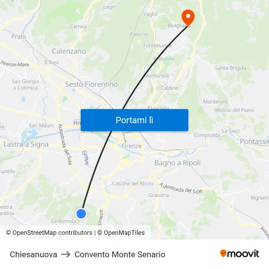 Chiesanuova to Convento Monte Senario map