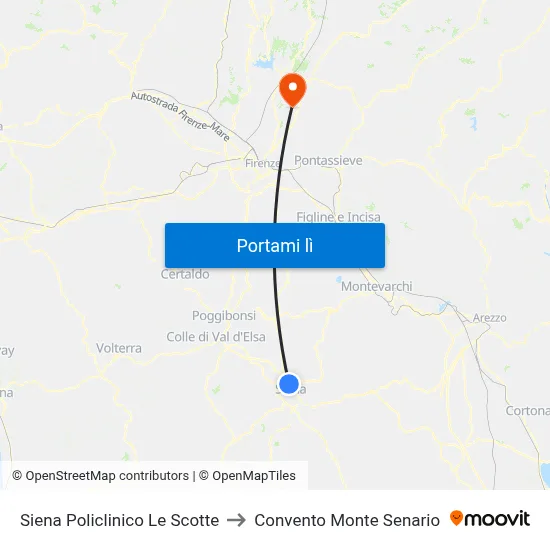 Siena Policlinico Le Scotte to Convento Monte Senario map