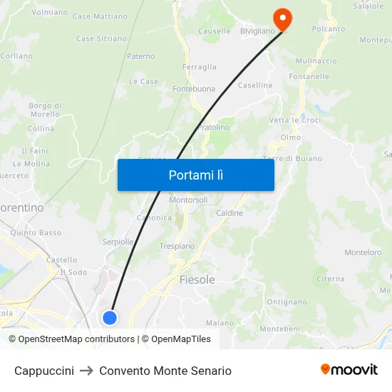Cappuccini to Convento Monte Senario map