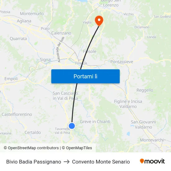 Bivio Badia Passignano to Convento Monte Senario map