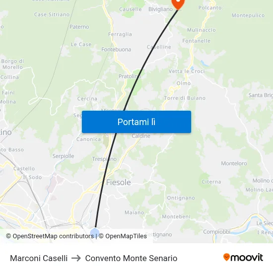 Marconi Caselli to Convento Monte Senario map