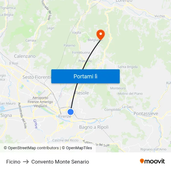 Ficino to Convento Monte Senario map