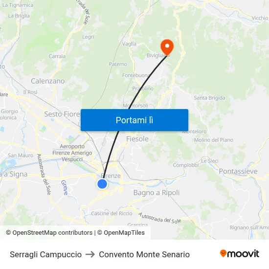 Serragli Campuccio to Convento Monte Senario map