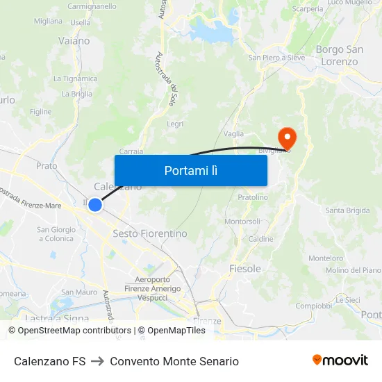 Calenzano FS to Convento Monte Senario map