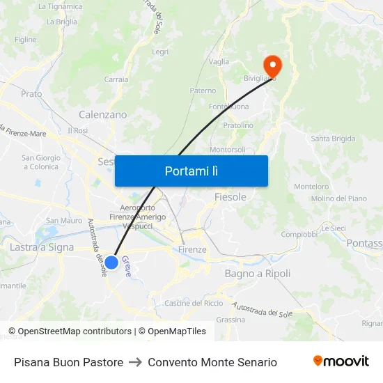 Pisana Buon Pastore to Convento Monte Senario map