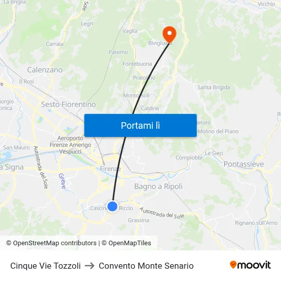Cinque Vie Tozzoli to Convento Monte Senario map