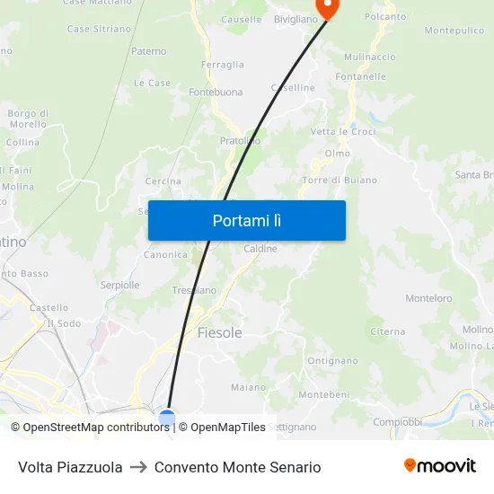 Volta Piazzuola to Convento Monte Senario map