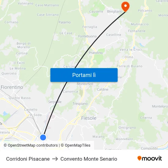 Corridoni Pisacane to Convento Monte Senario map