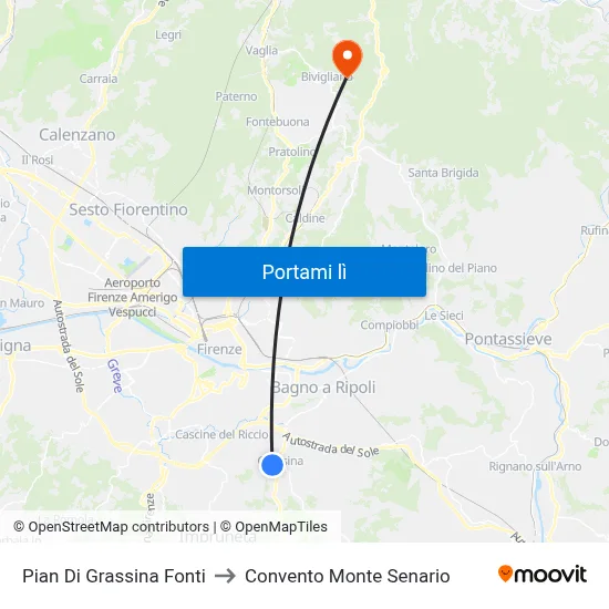 Pian Di Grassina Fonti to Convento Monte Senario map