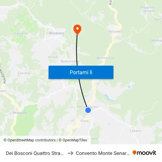Dei Bosconi Quattro Strade to Convento Monte Senario map