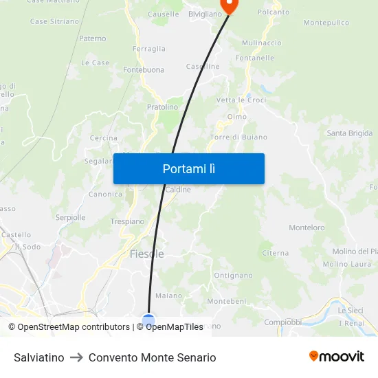 Salviatino to Convento Monte Senario map