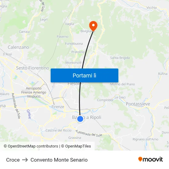 Croce to Convento Monte Senario map