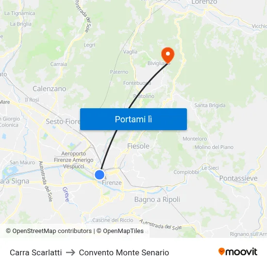 Carra Scarlatti to Convento Monte Senario map