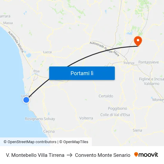V. Montebello Villa Tirrena to Convento Monte Senario map
