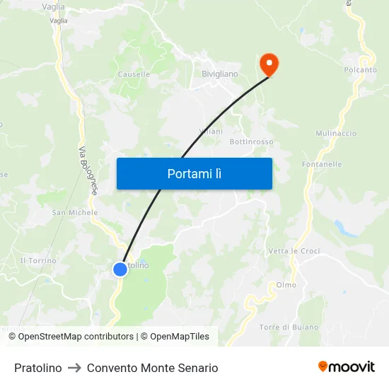 Pratolino to Convento Monte Senario map