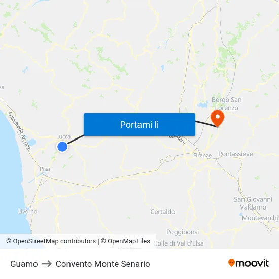 Guamo to Convento Monte Senario map