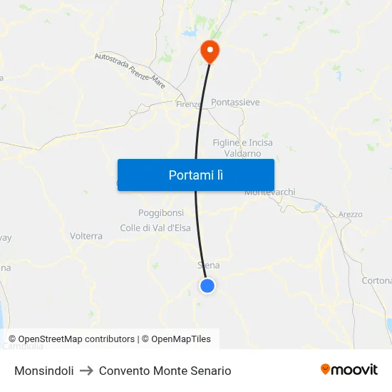 Monsindoli to Convento Monte Senario map