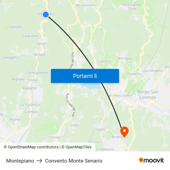 Montepiano to Convento Monte Senario map