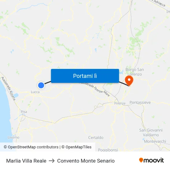 Marlia Villa Reale to Convento Monte Senario map