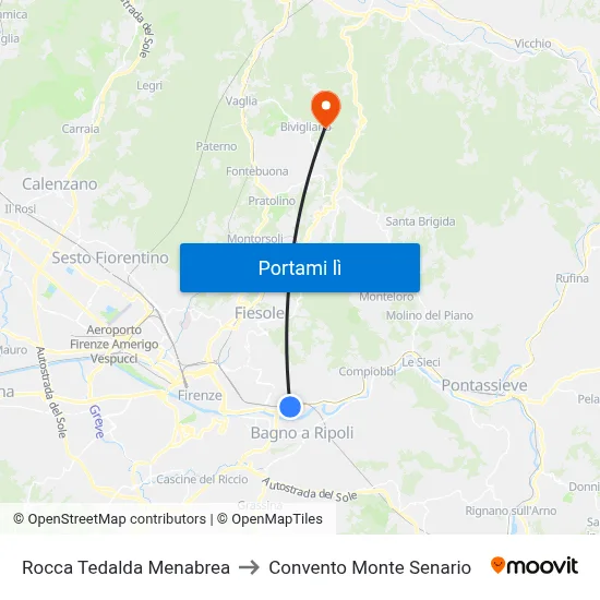 Rocca Tedalda Menabrea to Convento Monte Senario map