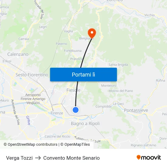 Verga Tozzi to Convento Monte Senario map