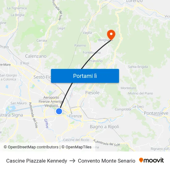 Cascine Piazzale Kennedy to Convento Monte Senario map