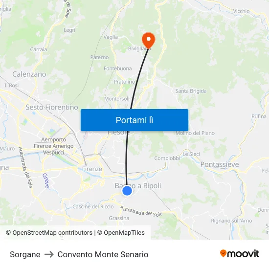Sorgane to Convento Monte Senario map