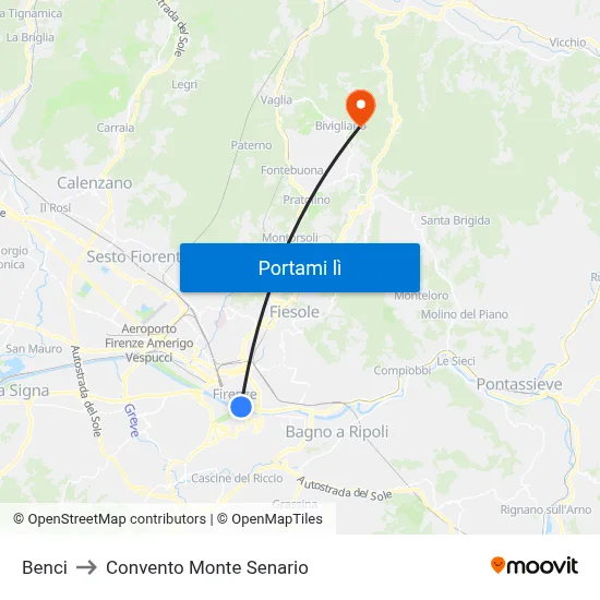 Benci to Convento Monte Senario map