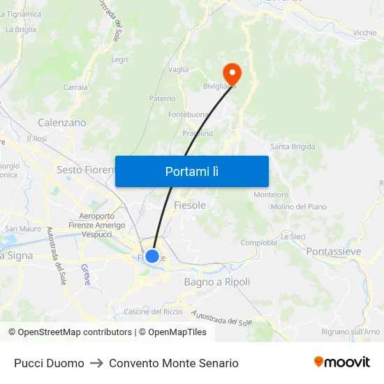 Pucci Duomo to Convento Monte Senario map