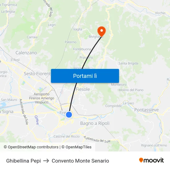 Ghibellina Pepi to Convento Monte Senario map