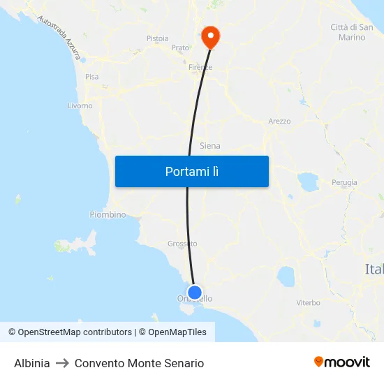 Albinia to Convento Monte Senario map