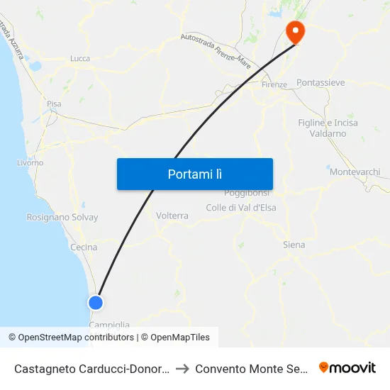 Castagneto Carducci-Donoratico to Convento Monte Senario map