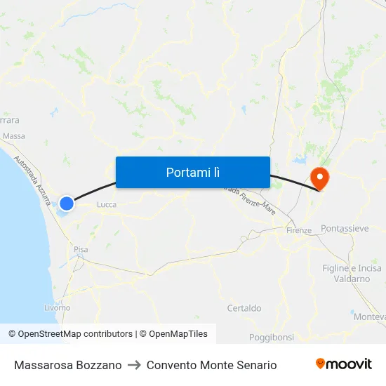 Massarosa Bozzano to Convento Monte Senario map
