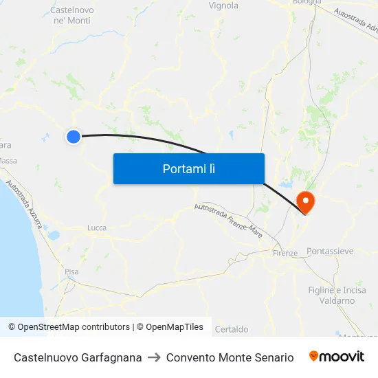 Castelnuovo Garfagnana to Convento Monte Senario map