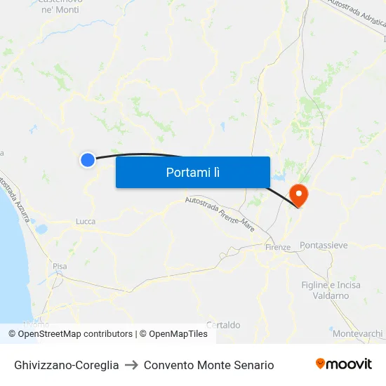 Ghivizzano-Coreglia to Convento Monte Senario map