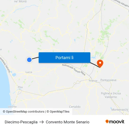 Diecimo-Pescaglia to Convento Monte Senario map