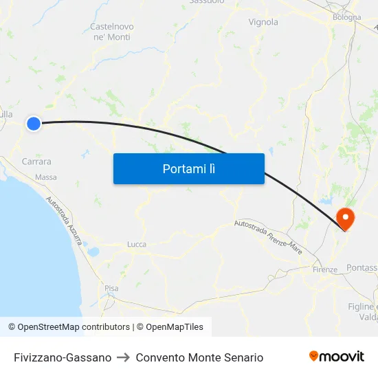 Fivizzano-Gassano to Convento Monte Senario map