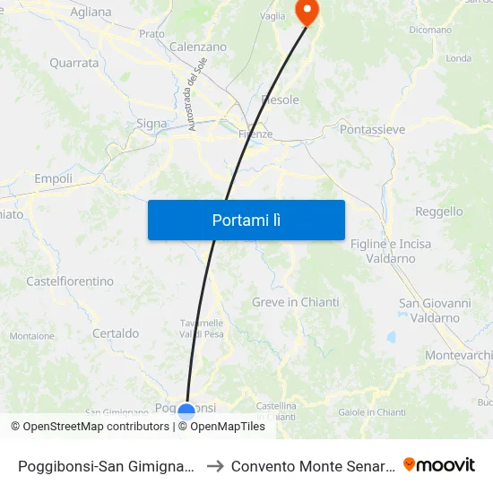 Poggibonsi-San Gimignano to Convento Monte Senario map