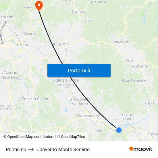 Ponticino to Convento Monte Senario map
