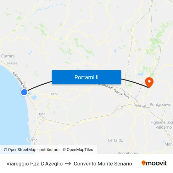 Viareggio P.za D'Azeglio to Convento Monte Senario map