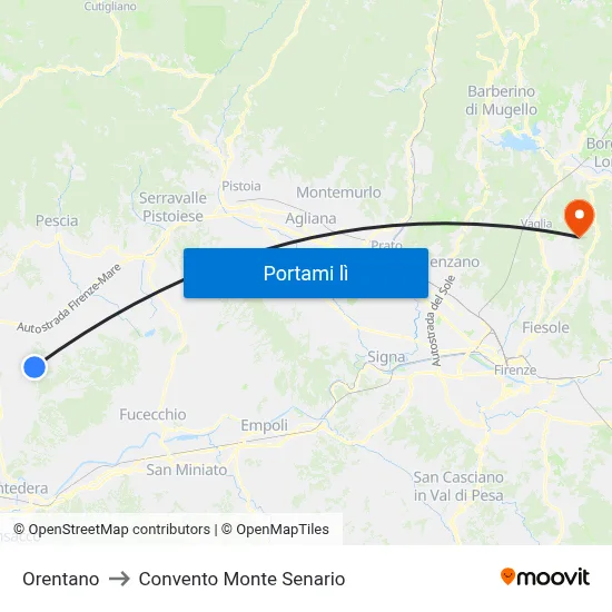 Orentano to Convento Monte Senario map
