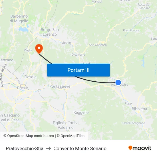 Pratovecchio-Stia to Convento Monte Senario map