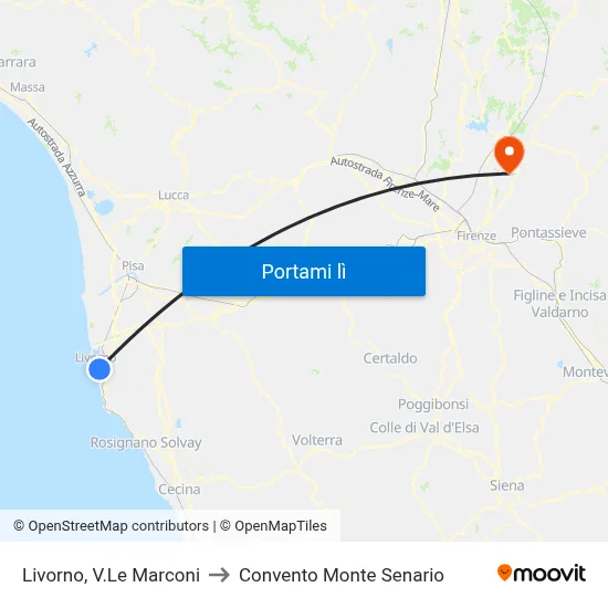 Livorno, V.Le Marconi to Convento Monte Senario map