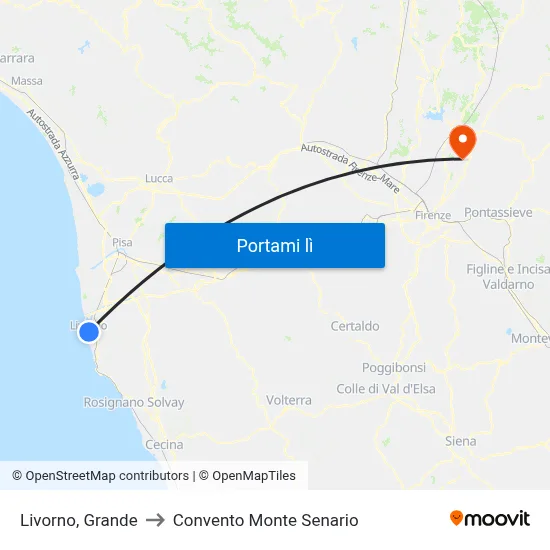 Livorno, Grande to Convento Monte Senario map