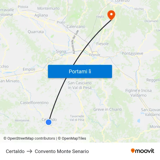Certaldo to Convento Monte Senario map