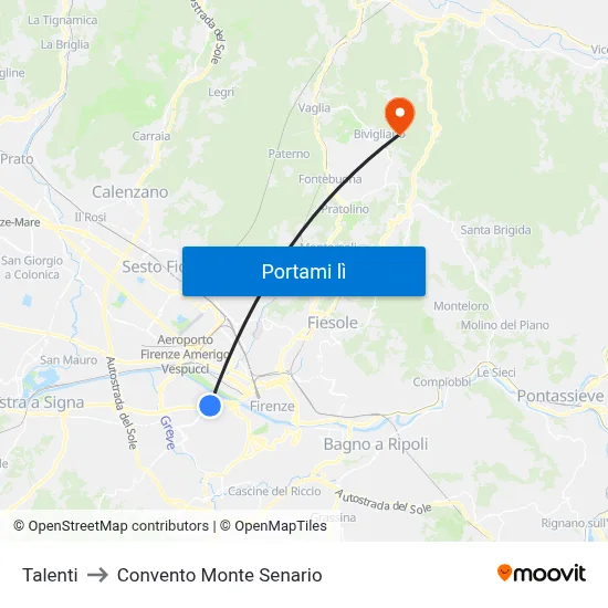 Talenti to Convento Monte Senario map