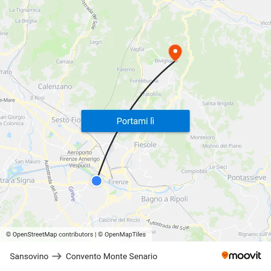 Sansovino to Convento Monte Senario map